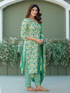 Pista Colour Cotton Blend With Print Kurti With Pant Dupatta Wholesale In India Aaradhna 2029